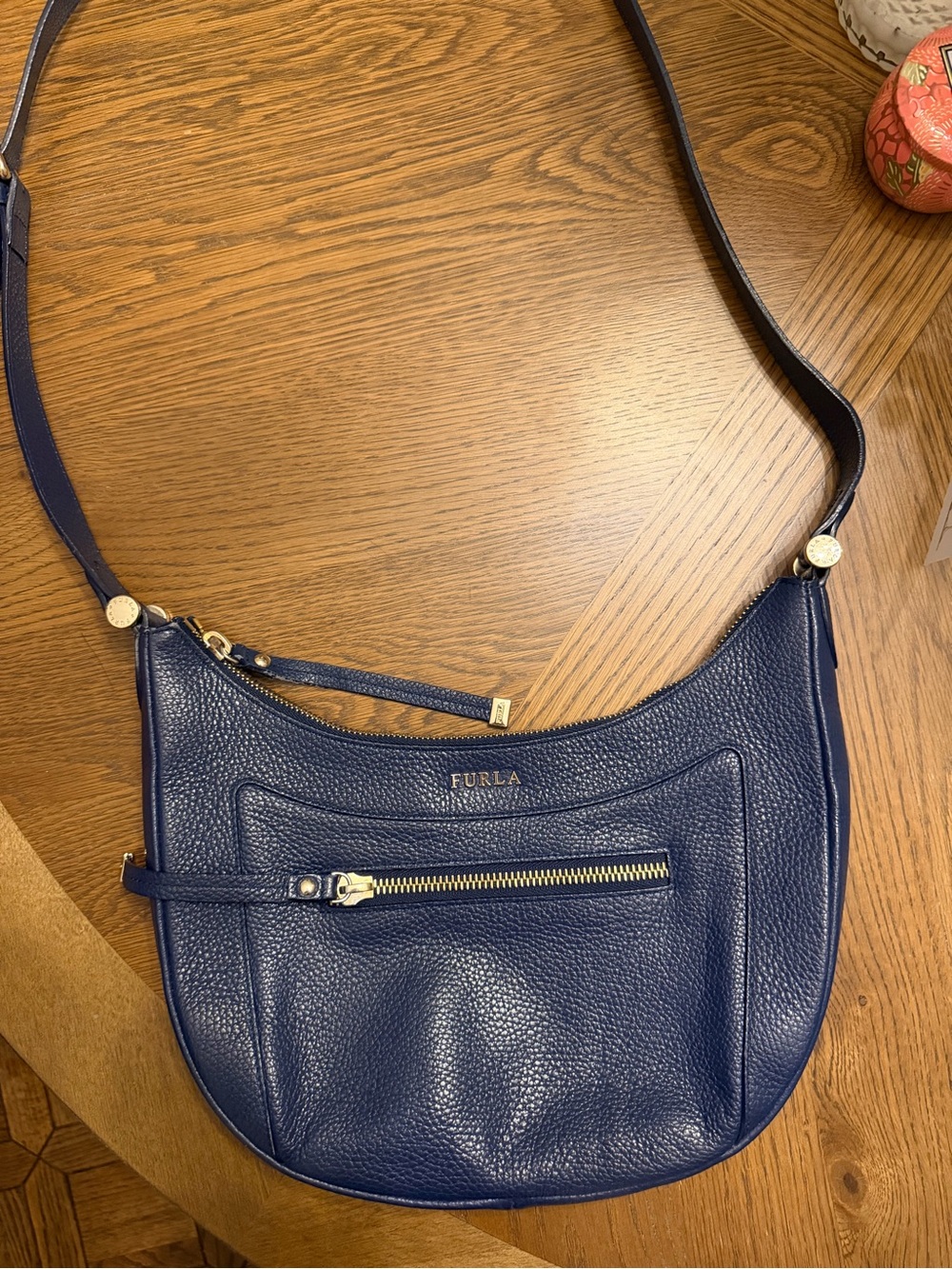 Furla Ginevra Hobo Blue Pebbled Leather